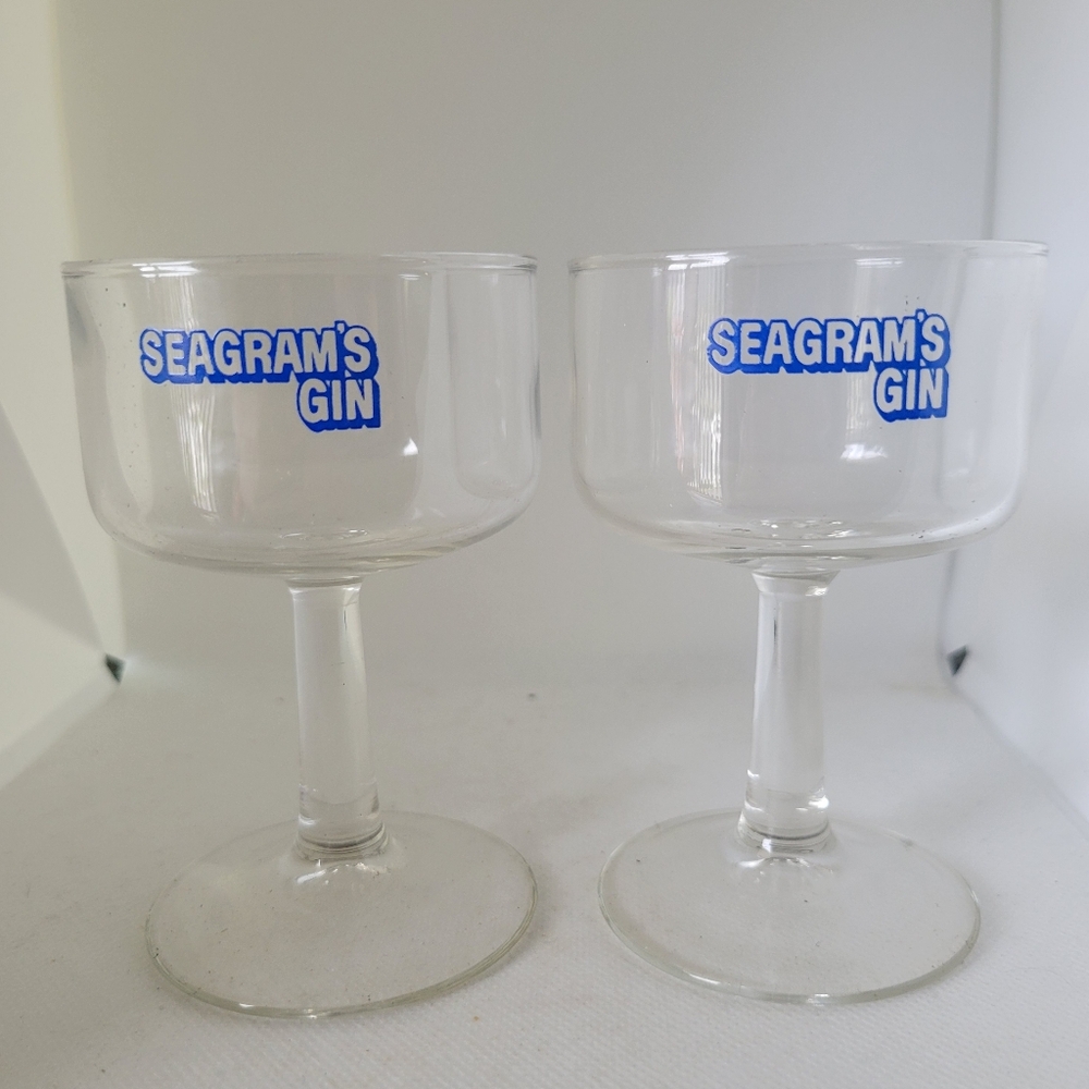 Pair of Vintage Seagram's Martini Gin Mini Stemmed Glasses